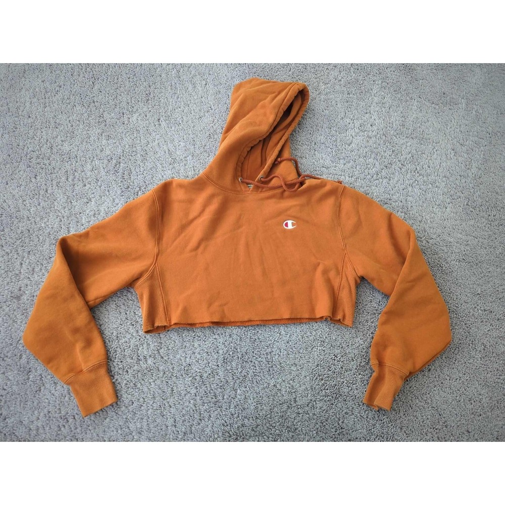Champion Hoodie Womens XS Orange Long Sleeve Cropped Logo Reverse Weave
